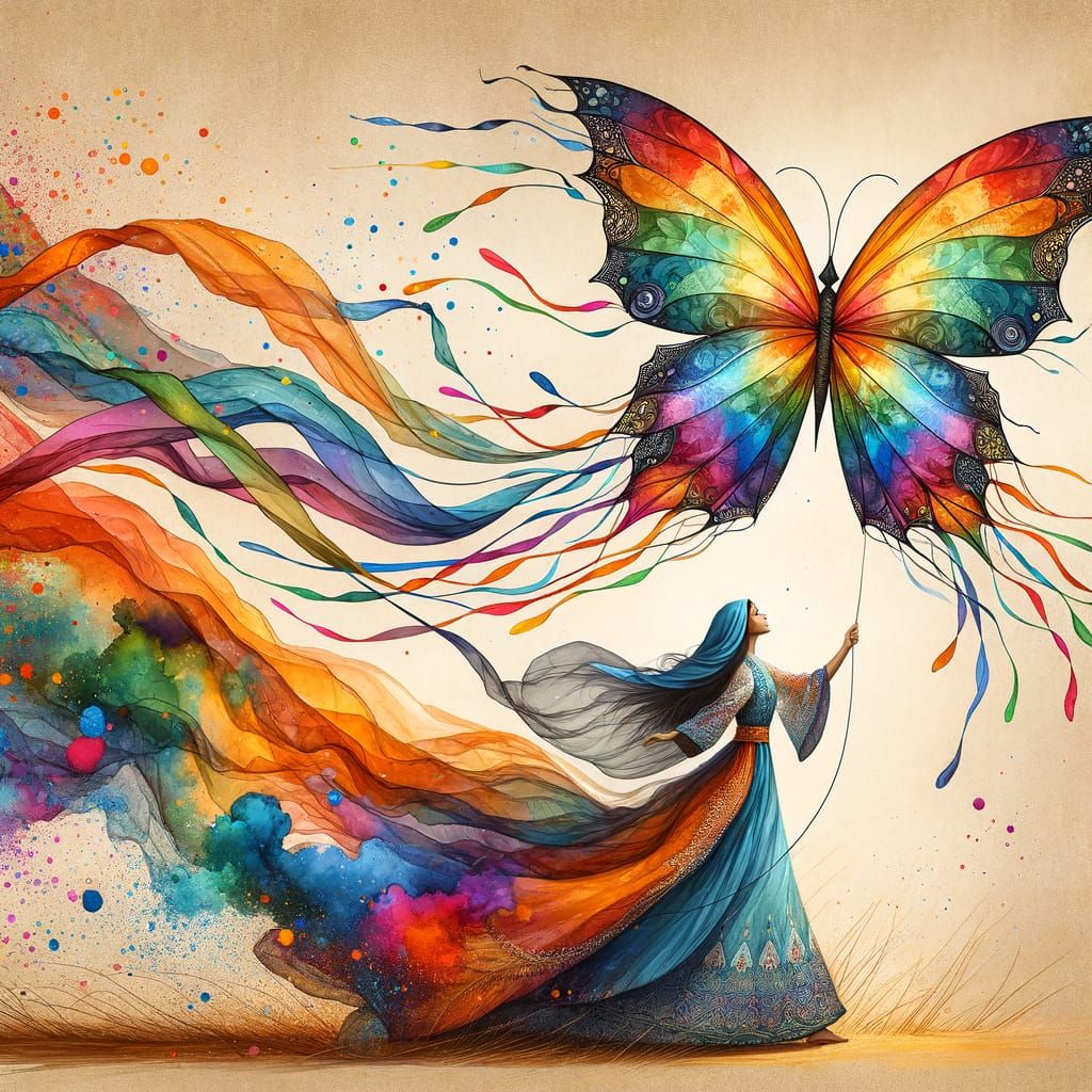 Rainbow Kite Dancer in Vibrant Middle-Eastern Style