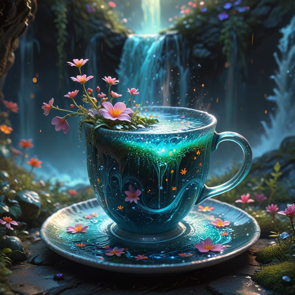 Magical World in a Cup: Intricate Digital Fantasy Art