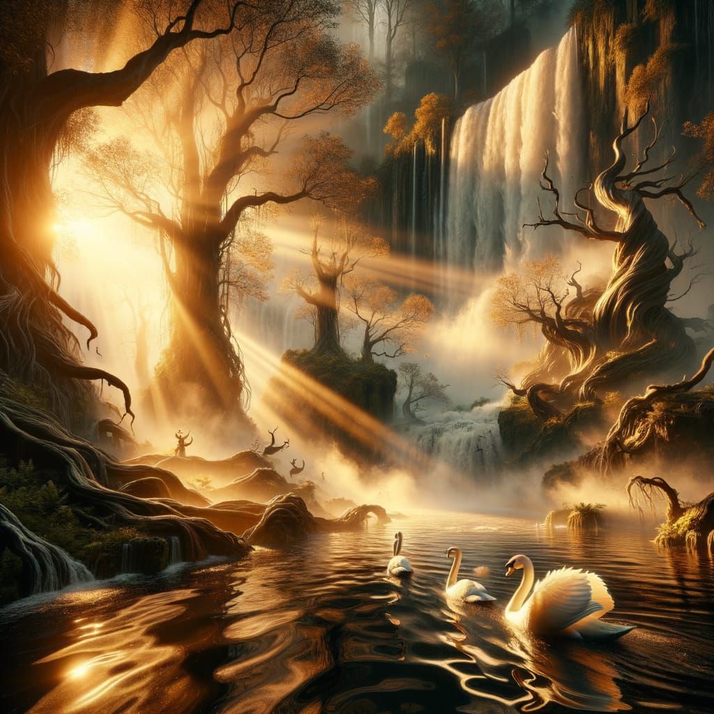 Dystopian Sunrise in a Gnarled Forest