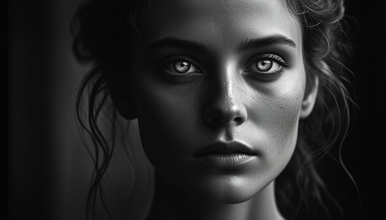 Photorealistic Woman in Dramatic Black and White