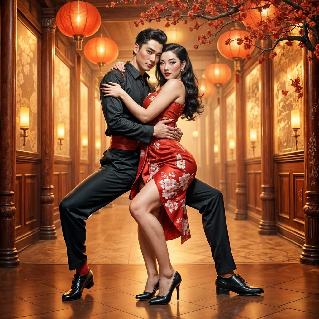 Elegant 1950s Ballroom Dance Couple in Traditional Japanese ...