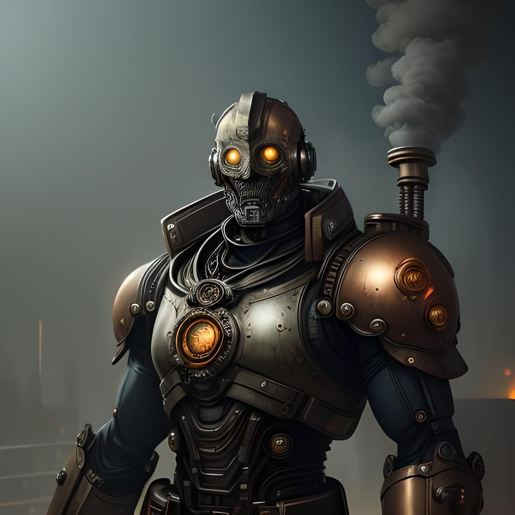 Steampunk Robocop in Detailed Matte Painting