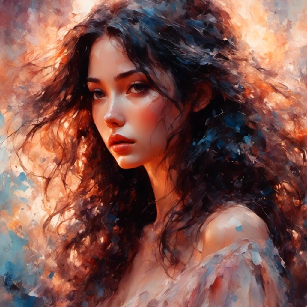 Woman with Dark Hair in Splash Art Style