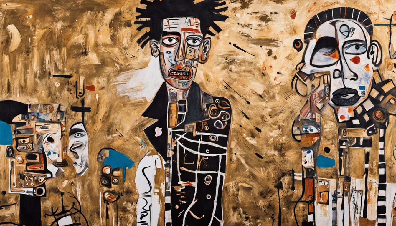 Avant-Garde Reinterpretation of Klimt's Kiss in Basquiat Sty...