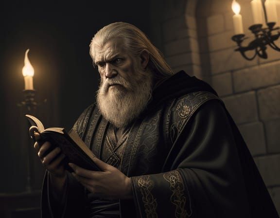 A mysterious sorcerer with an aged book