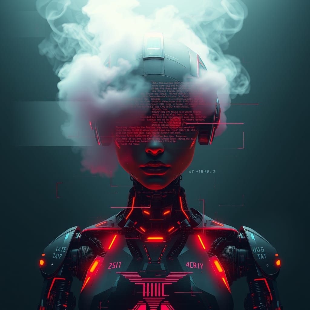 Glitch Art Robot with Neon Accents