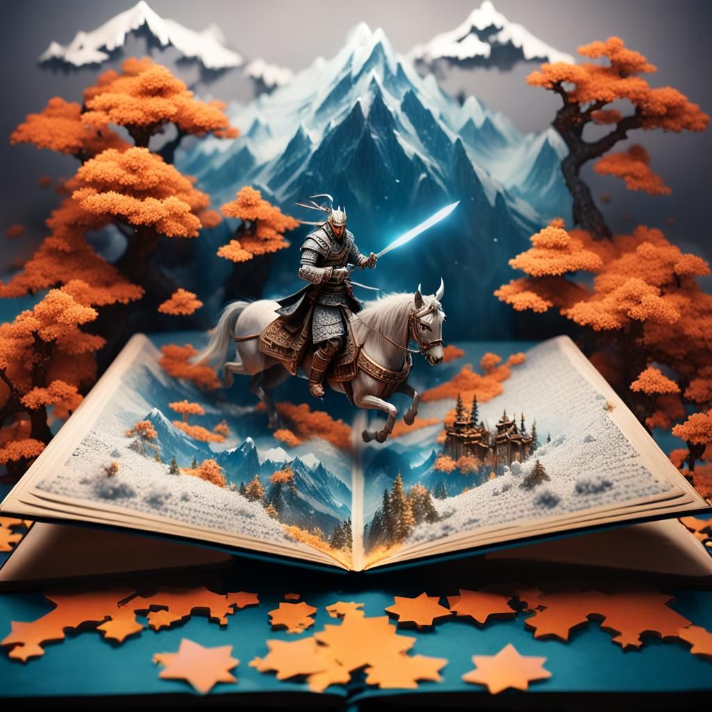 Miniature Fantasy Samurai World from Open Book