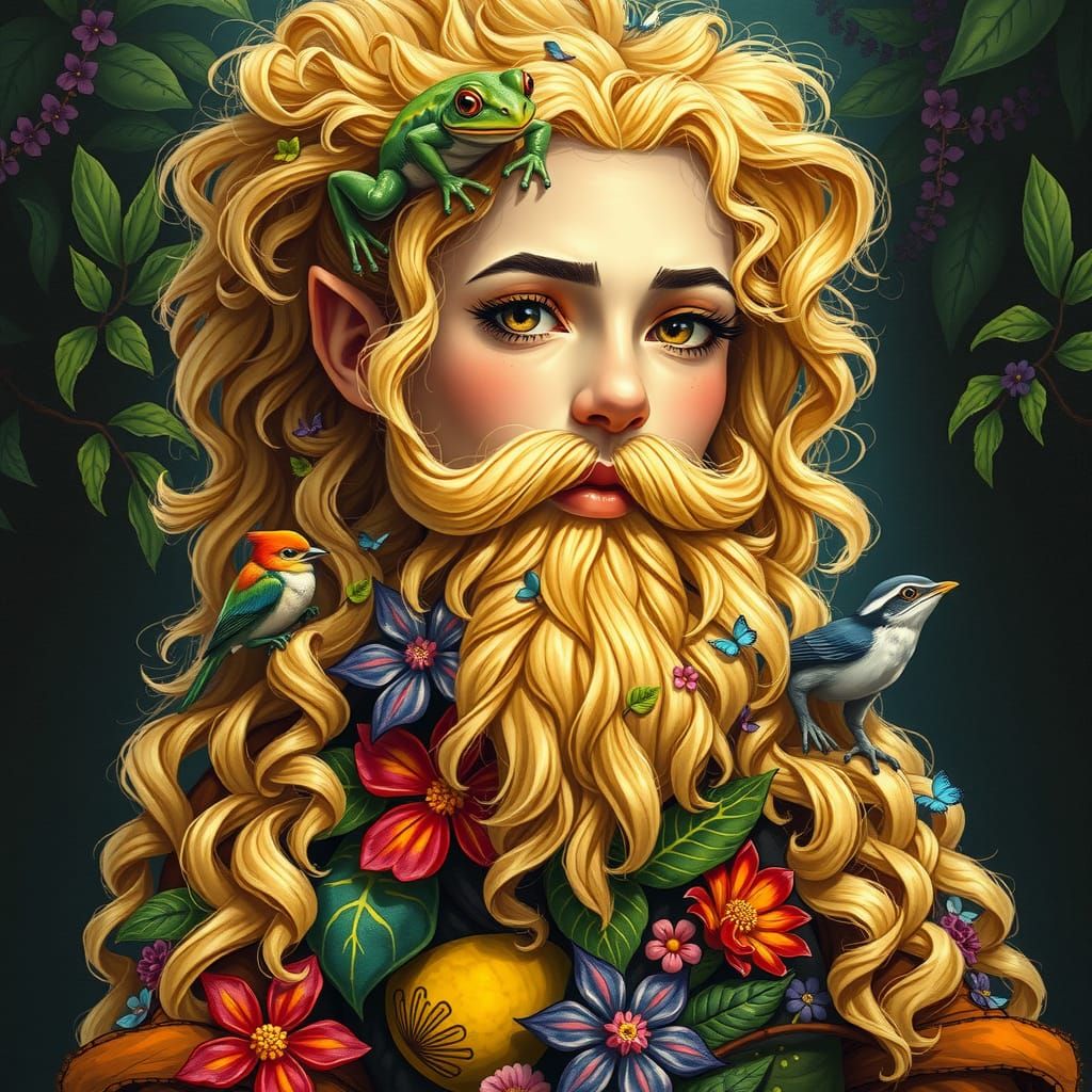 Dwarf Woman with Flower Beard, Graffiti Art Style