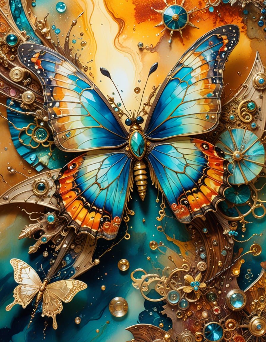 Surreal Kaleidoscope Butterfly Pirate on Treasure Ship