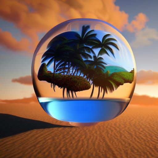 Hawaii in Glass Ball, Detailed Matte Painting