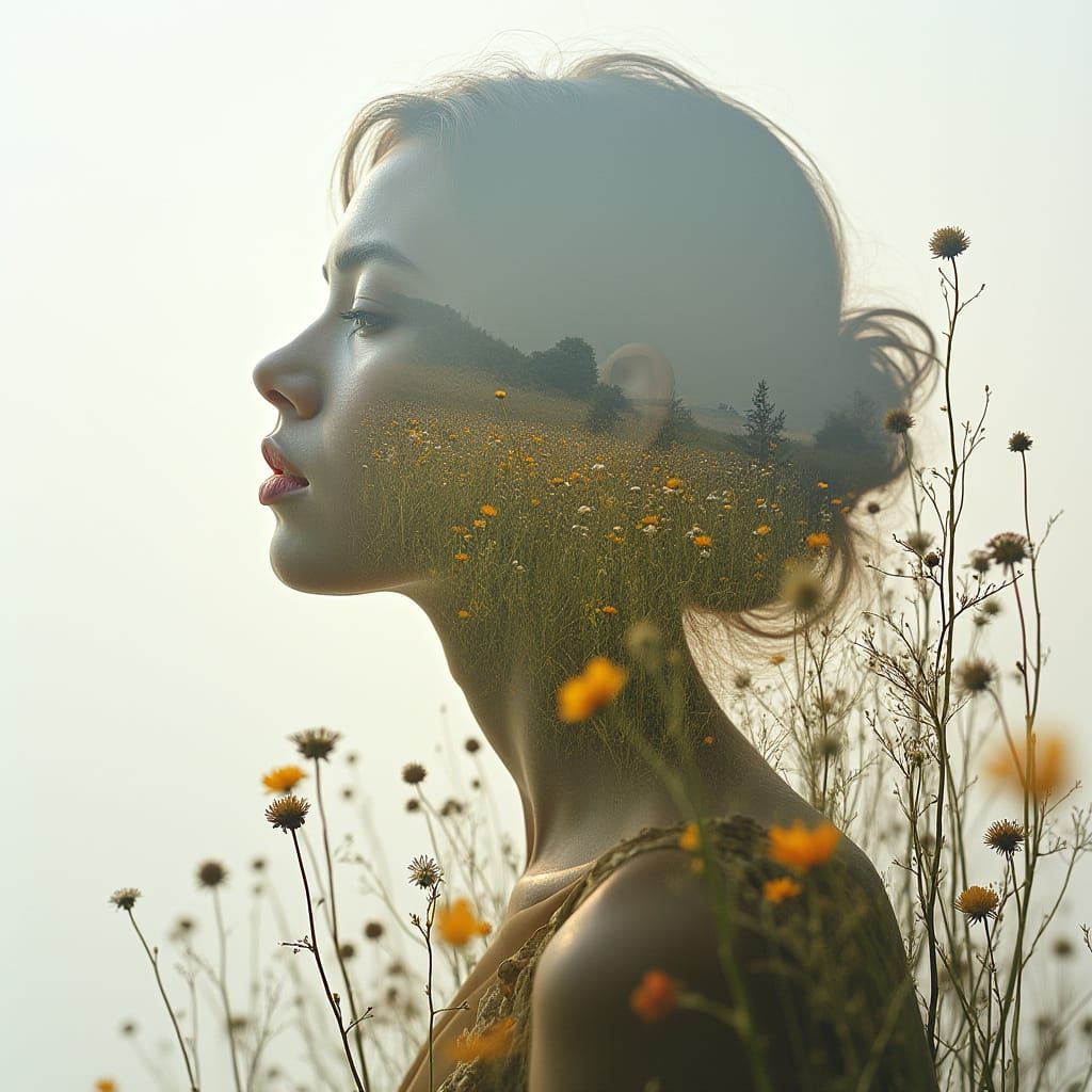 Romantic Field of Dreams in Double Exposure