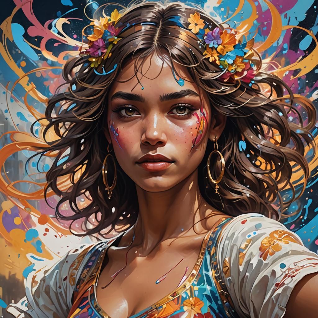 Dynamic Portrait of a Dancer in Neo-Impressionist Style