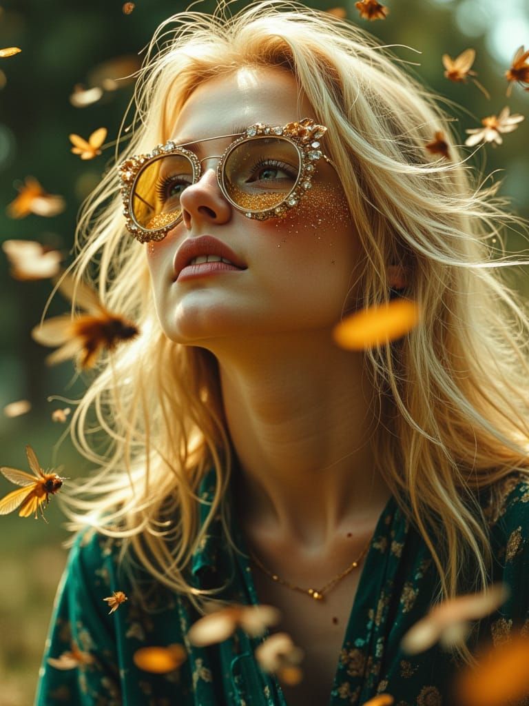 Hyperrealistic Blonde Woman with Lollipop and Bubbles