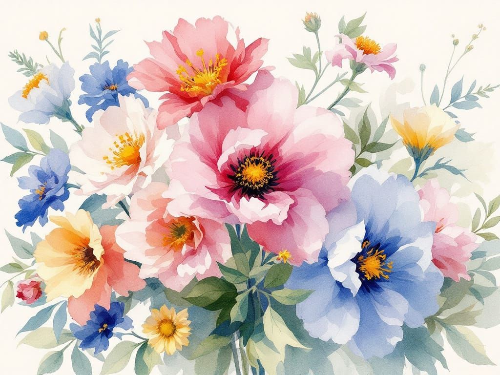Vibrant Watercolour Flower Bouquet Painting