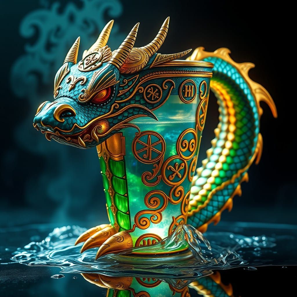 Majestic Dragon Water Cup in Hyperrealistic Fantasy Art