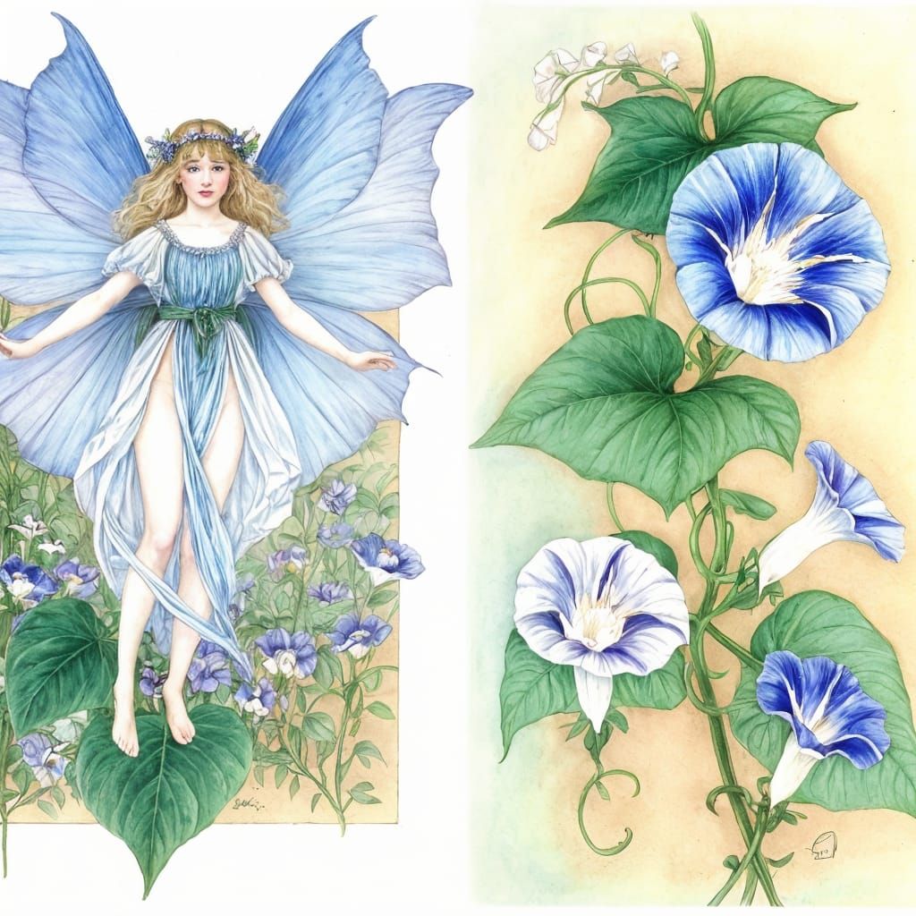Delicate Morning Glory Fairy in Whimsical Watercolor Style
