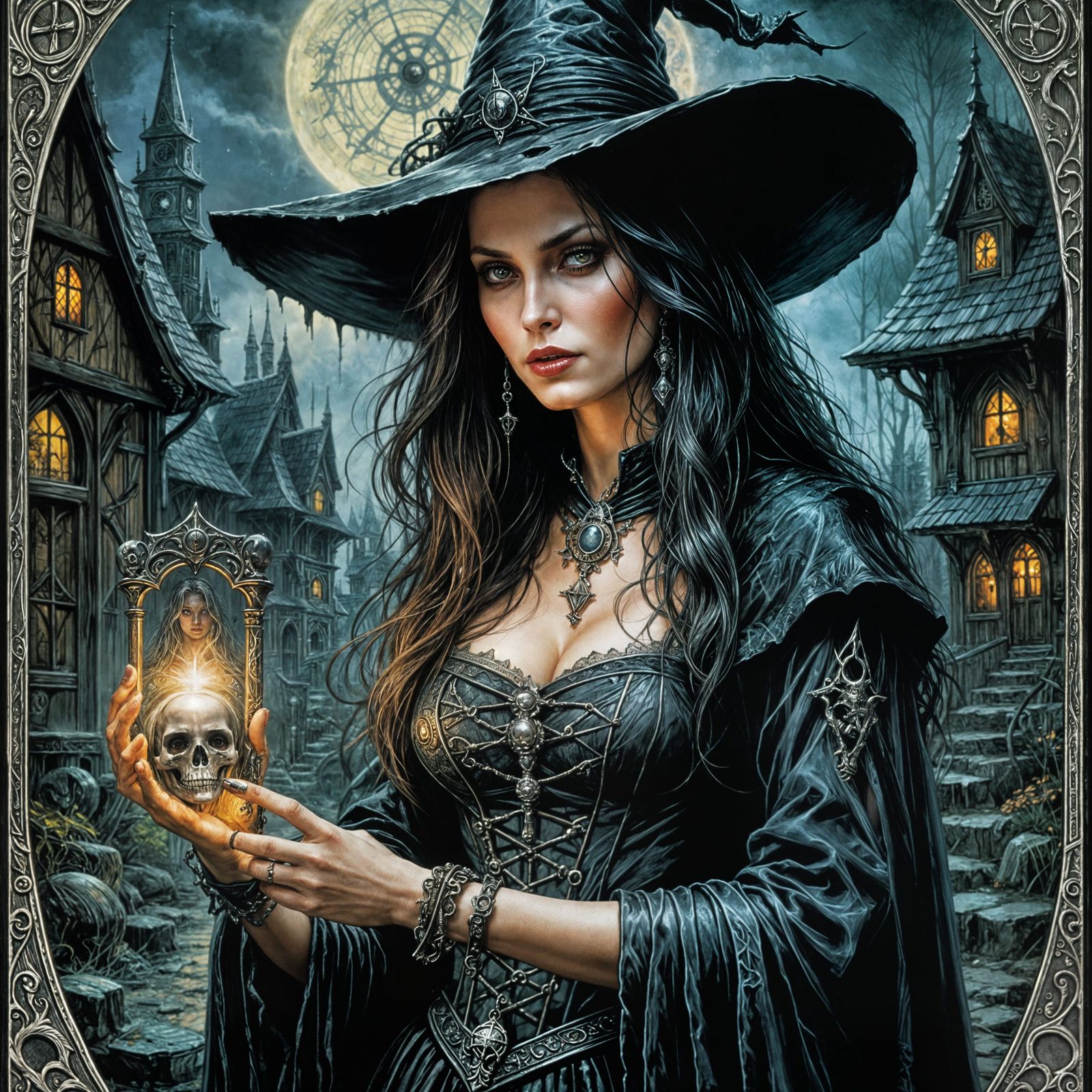 Death Tarot Card in Witch's Hand: Dark Fantasy Art