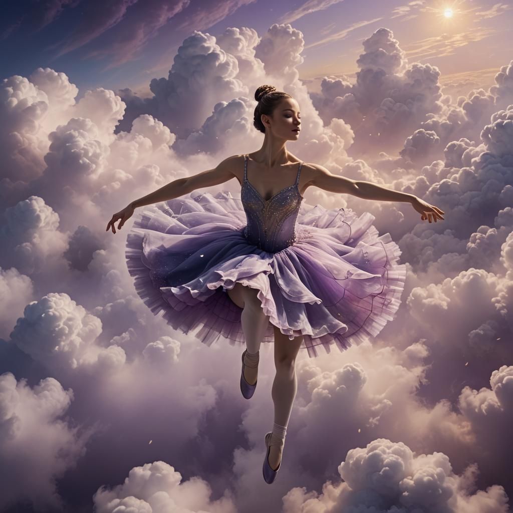 Ballerina Dancing on Eggshell Cloud: Fantasy Art