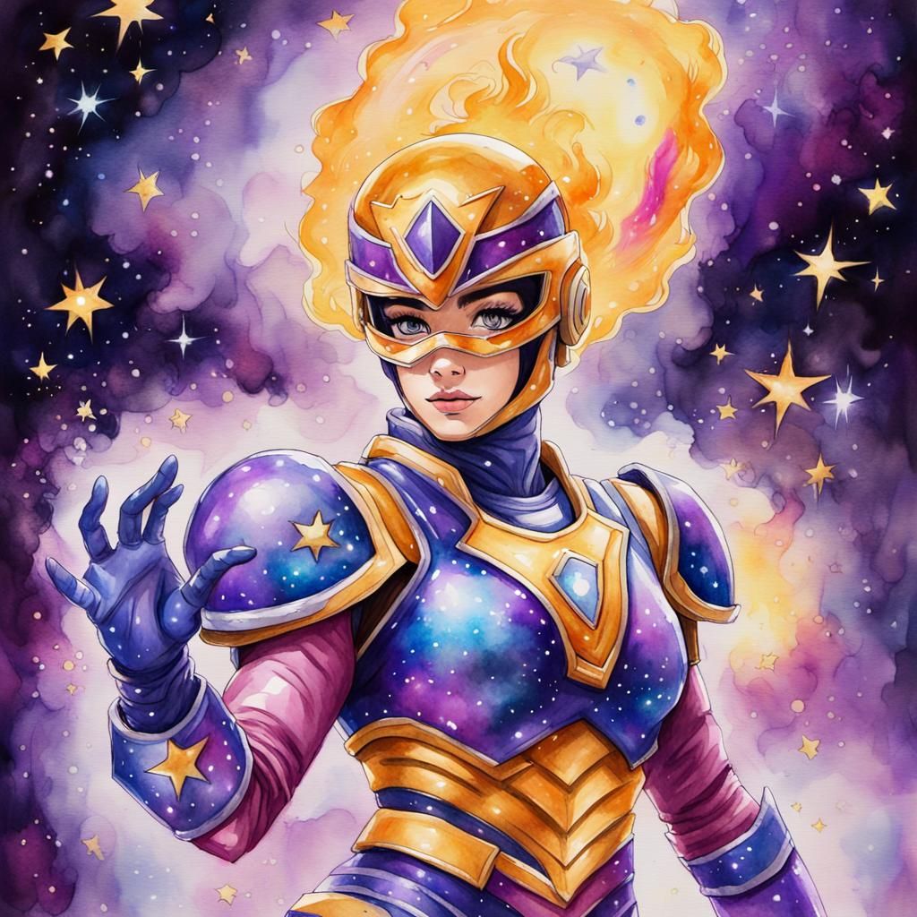 Cute Sparkling Power Ranger in Watercolor Nebula
