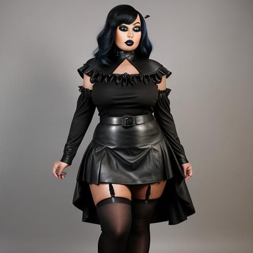 Ebony Goth Woman in Black Leather Outfit