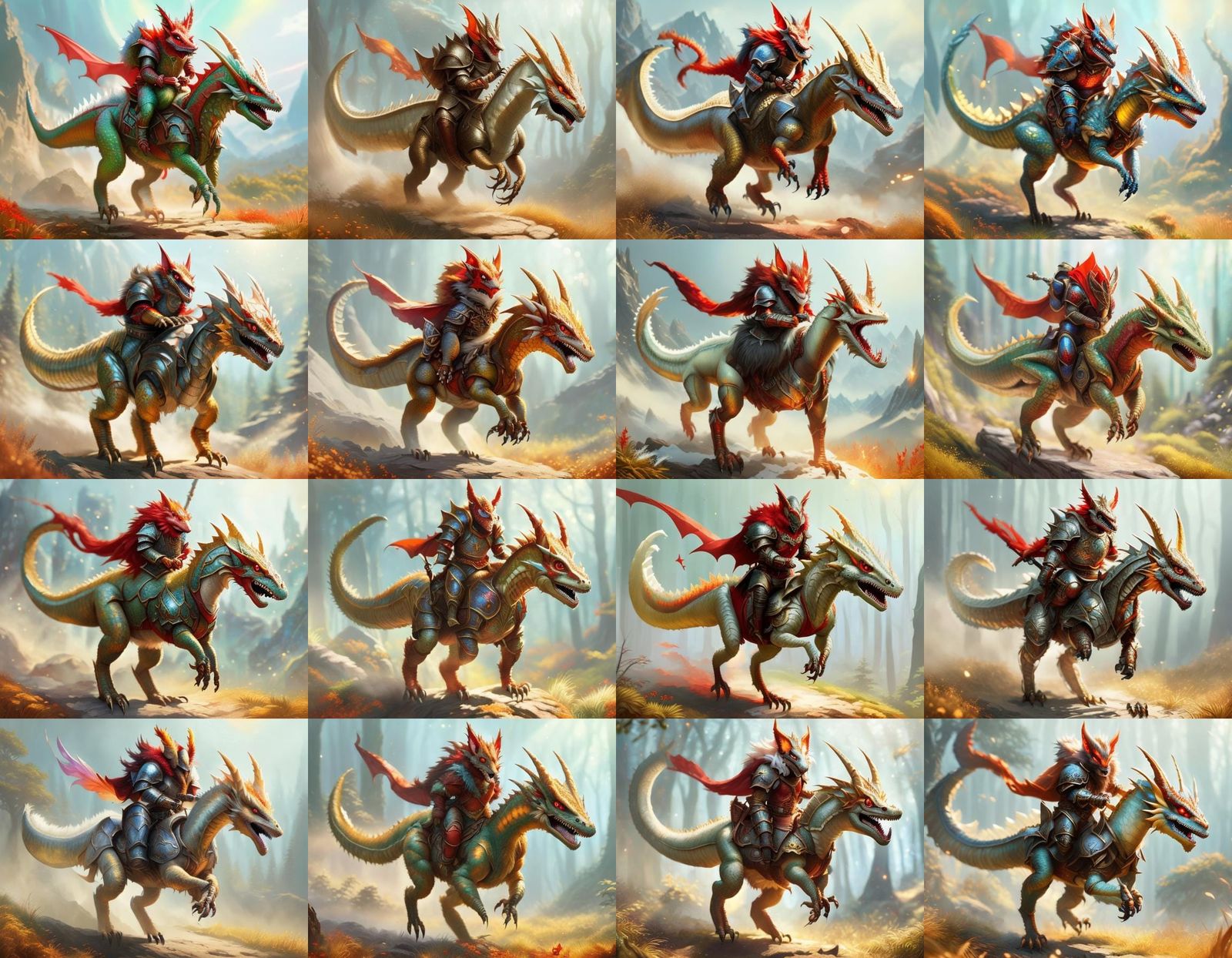 Fantastical Scene of a Red Kobold Rider and Furry Velocirapt...