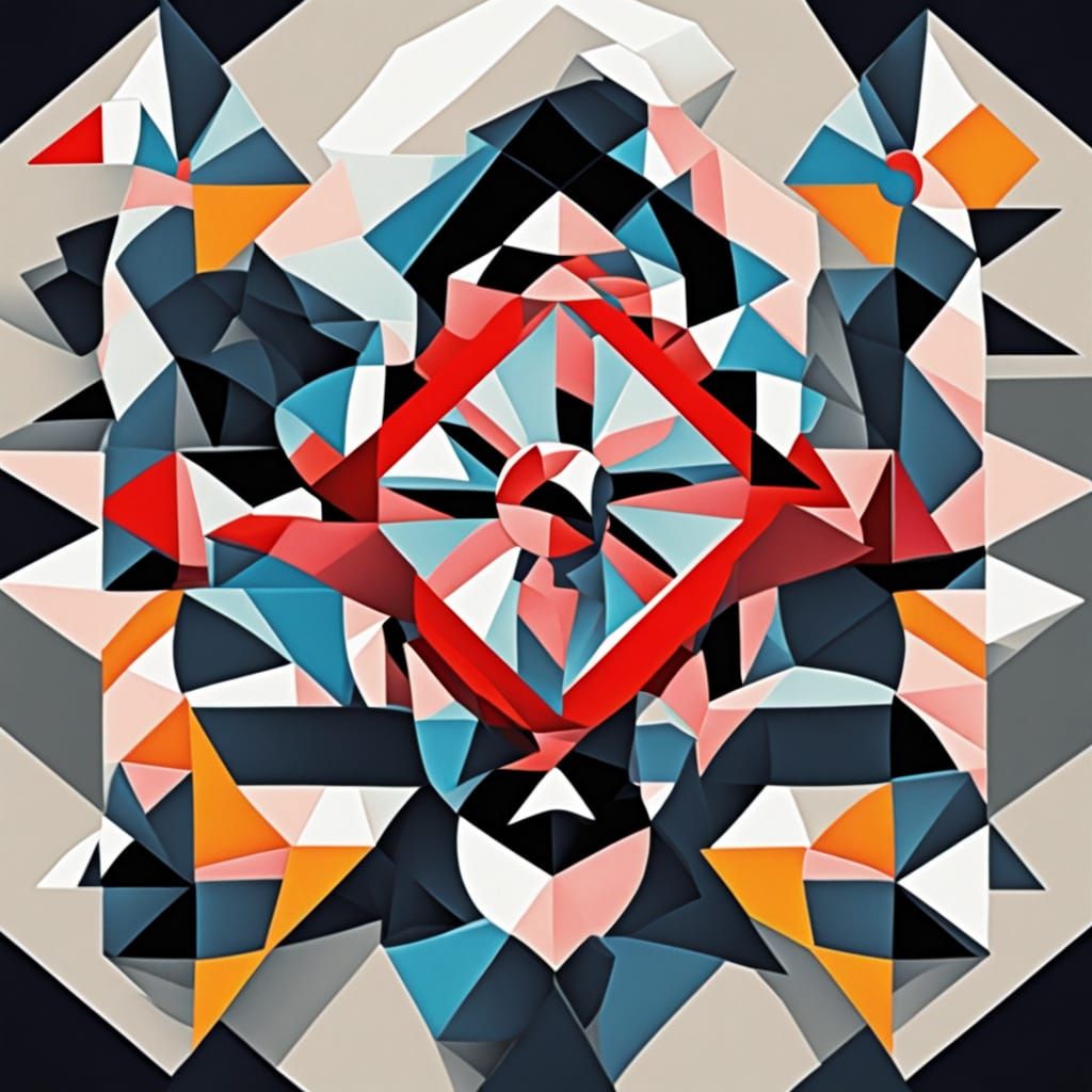 Minimalist Cubist Quilt Art in Vibrant Geometric Style
