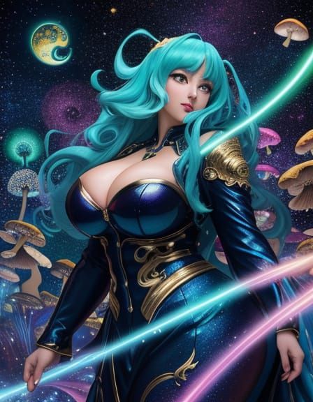 Mystical Goddess in Vibrant Galactic Scene