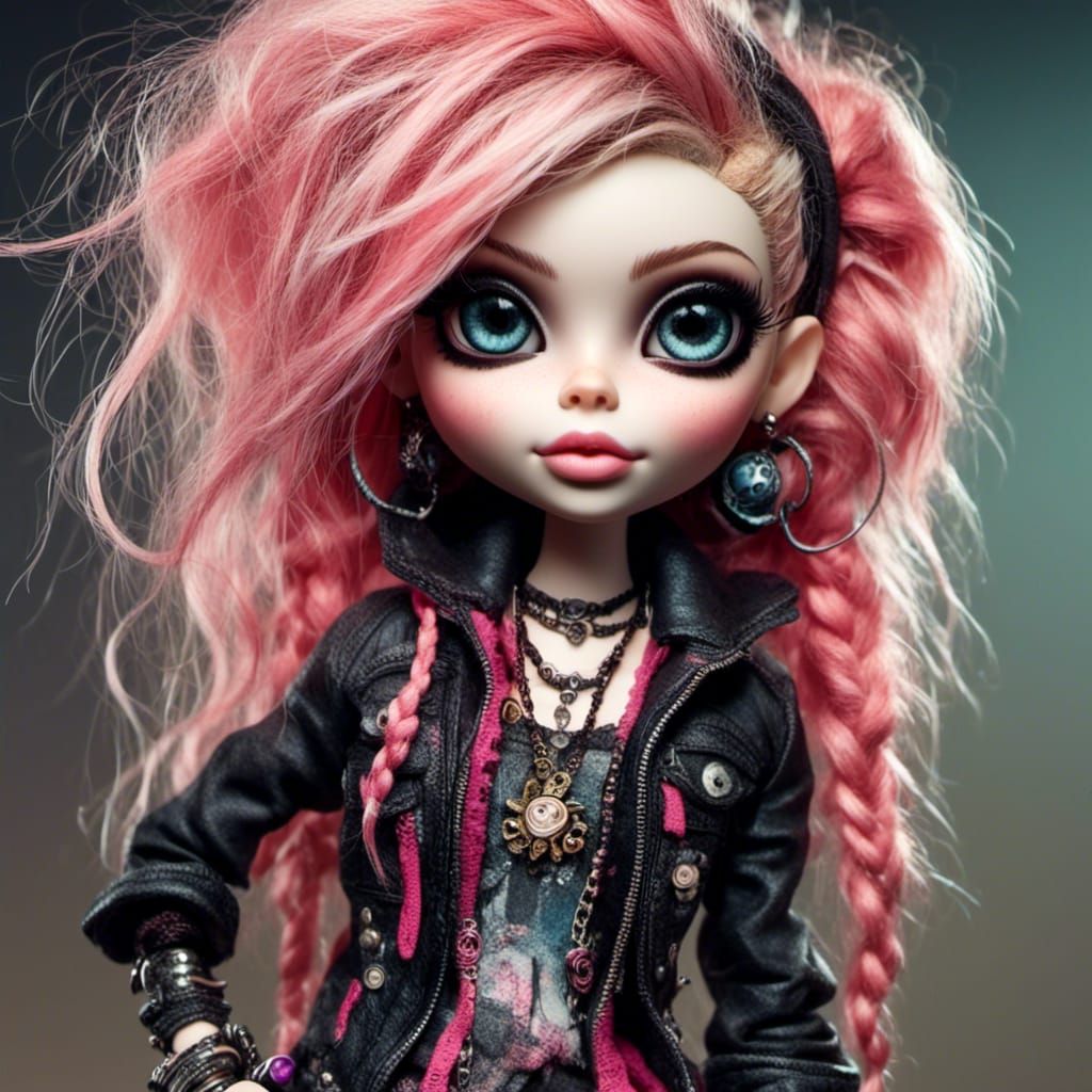 Preppy Punk Doll with Skateboard in Dark Setting