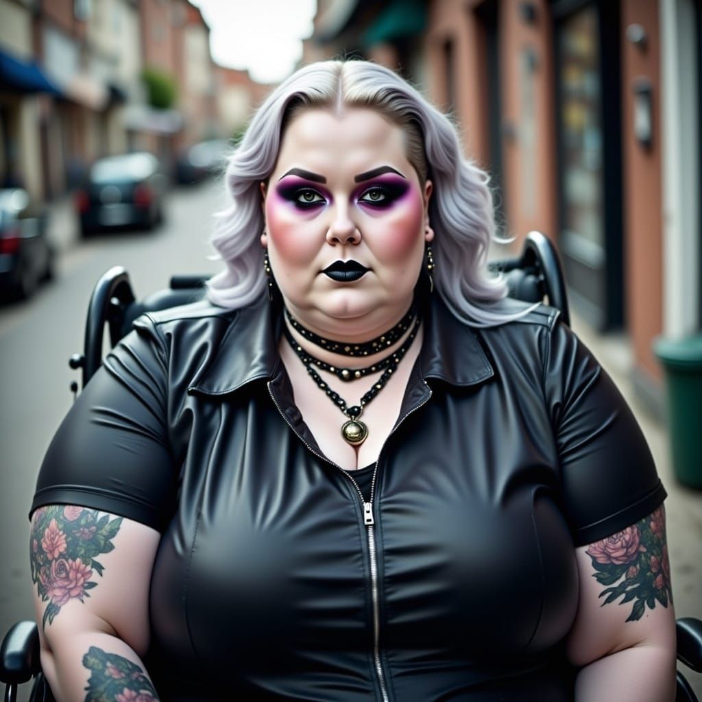 Gothic Girl in Wheelchair with Piercings and Silver Hair