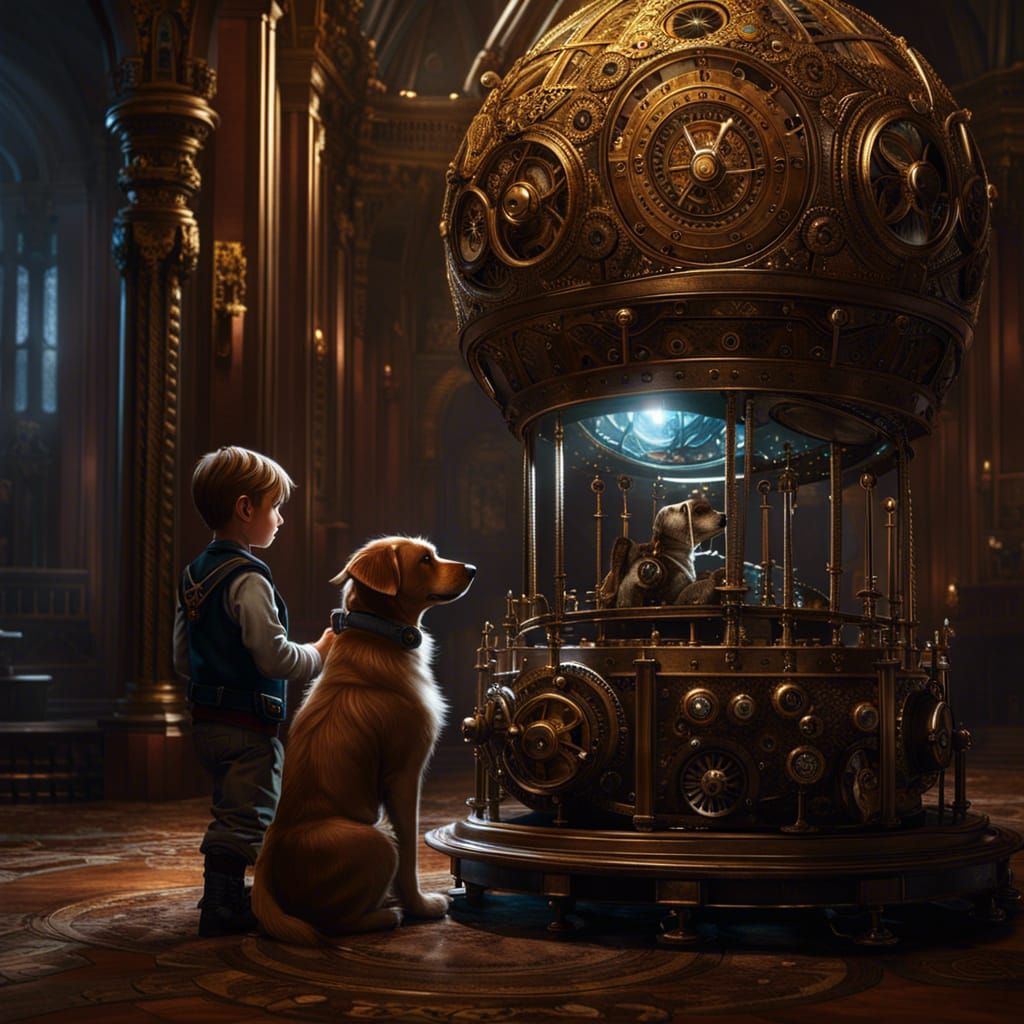 Boy and Steampunk Dog: Dark Fantasy Concept Art