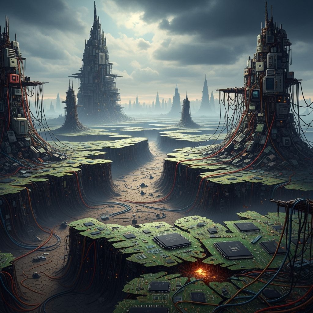 Earth Overrun with Electronic Waste in Dystopian Sci-Fi Styl...