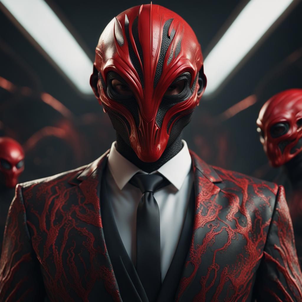 Alien Masked Man in Suit: Detailed Matte Painting