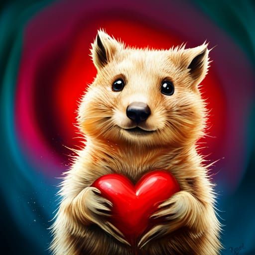 Cute Quokka with Heart in Cartoon Graffiti Style