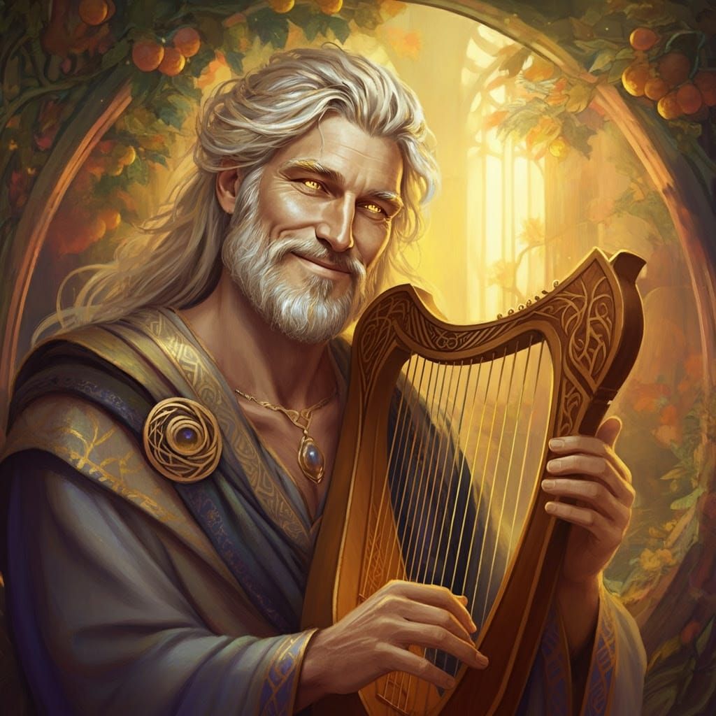 Bragi Plays Harp in Idun's Orchard, Art Nouveau