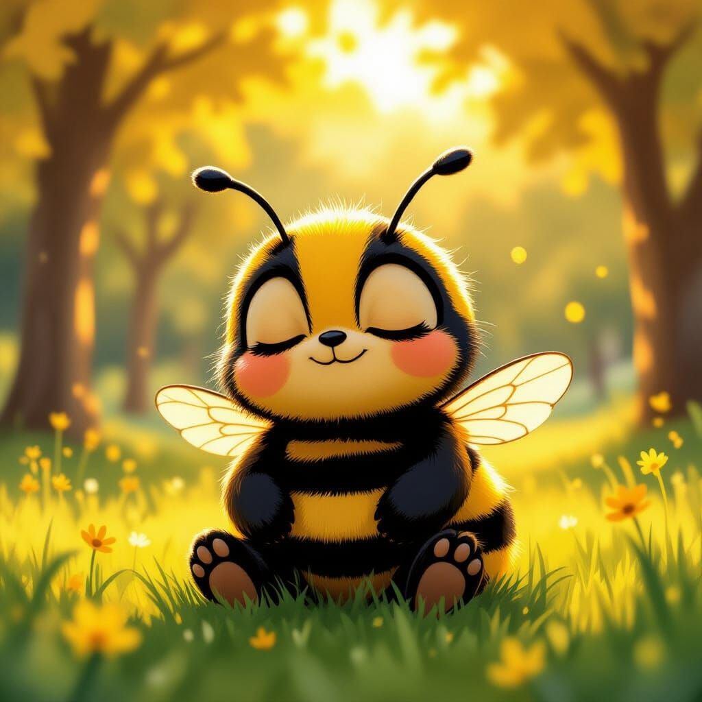 Resting Bumblebee in Whimsical Cartoon Style