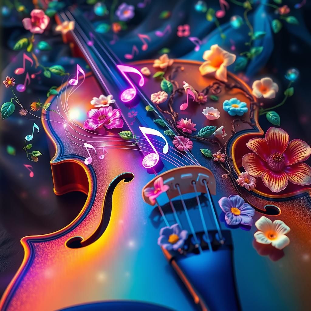 Ethereal Violin with Iridescent Music Notes