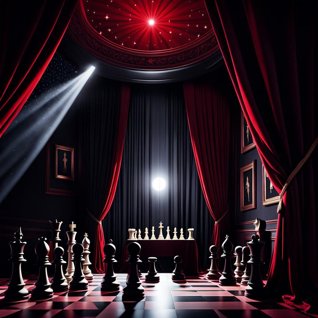 Chess Figures Silhouetted in German Expressionism Style