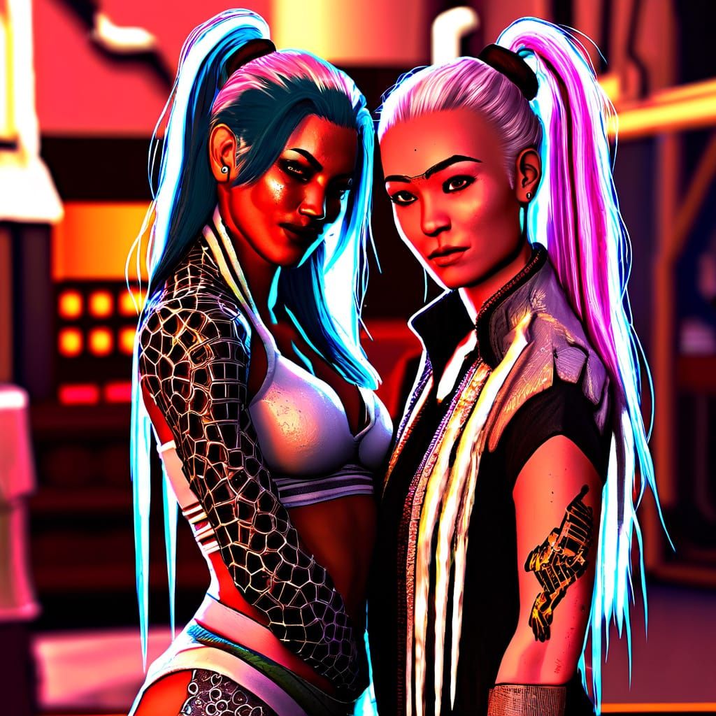 Shadowrun Shaman and Razergirl in Cyberpunk Neon
