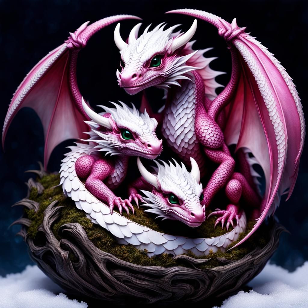 Twin Baby Dragons Hatching on Crescent Moon