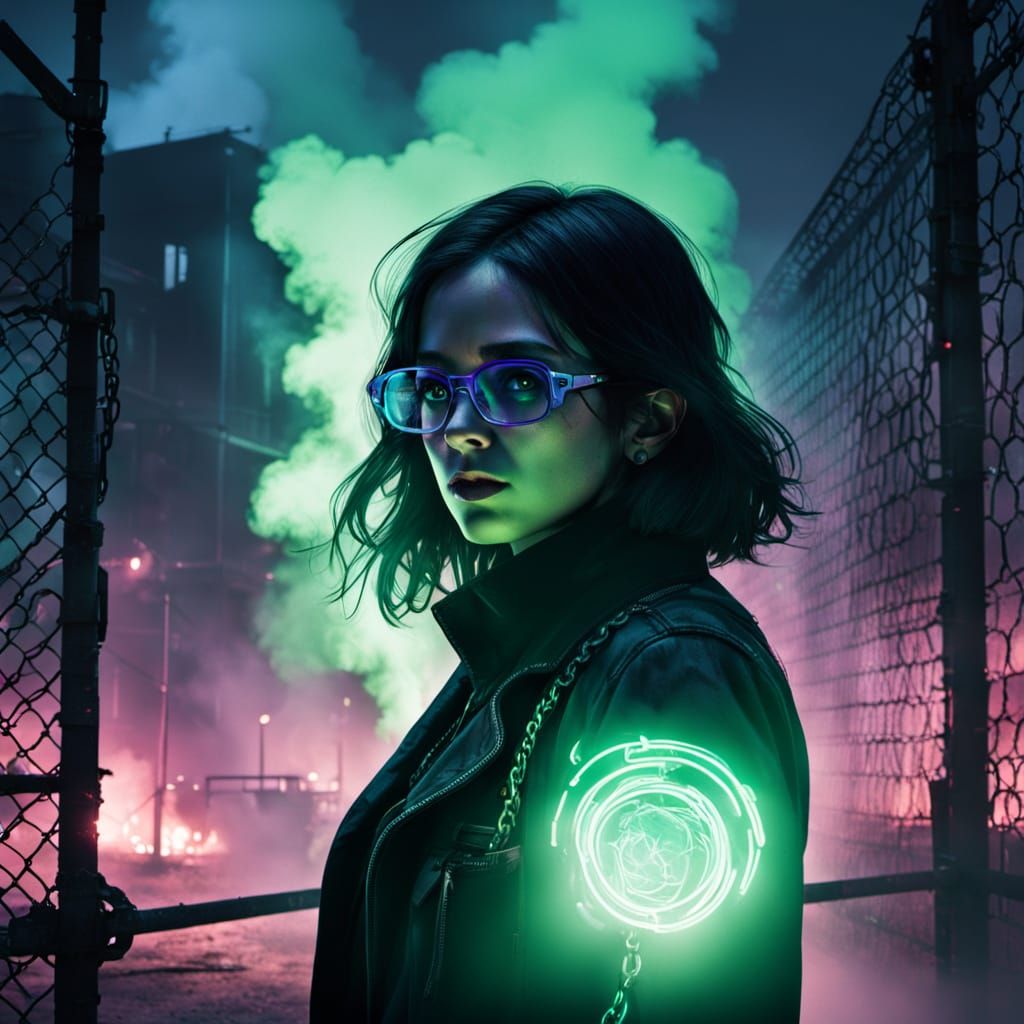 Woman in Black Silhouette with Alien Device