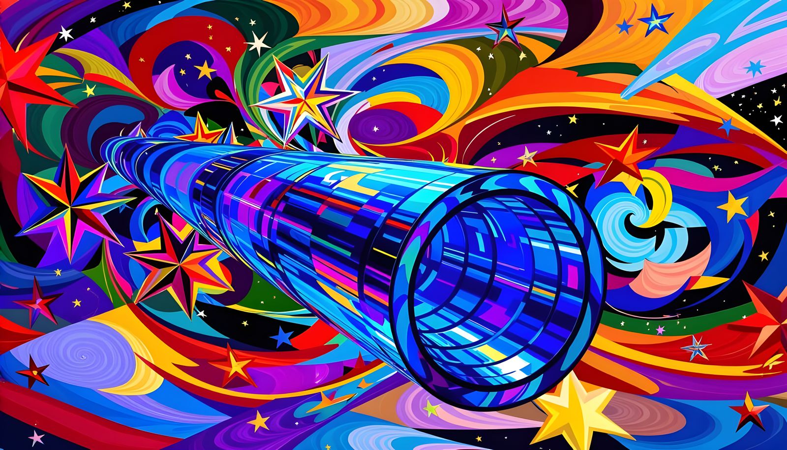 Resplendent Spaceship Mirrors Colorful Cosmic Impasto Painti...