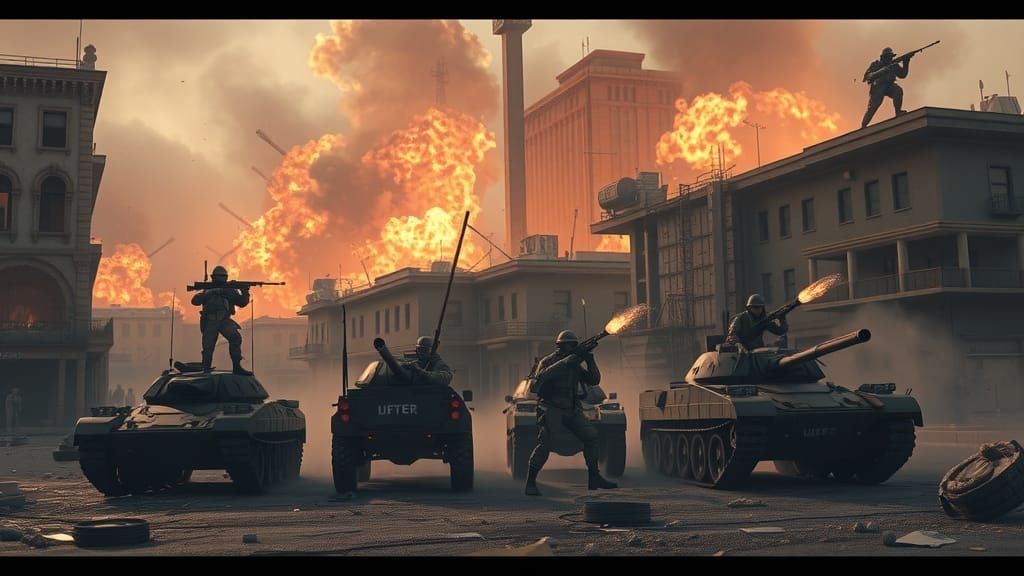 Intense Battlefield Scene in Gritty Digital Art Style