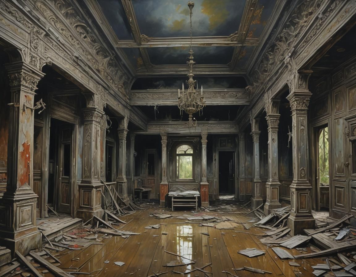 Spooky Abandoned Hotel in Thailand: Ghostly Oil Painting