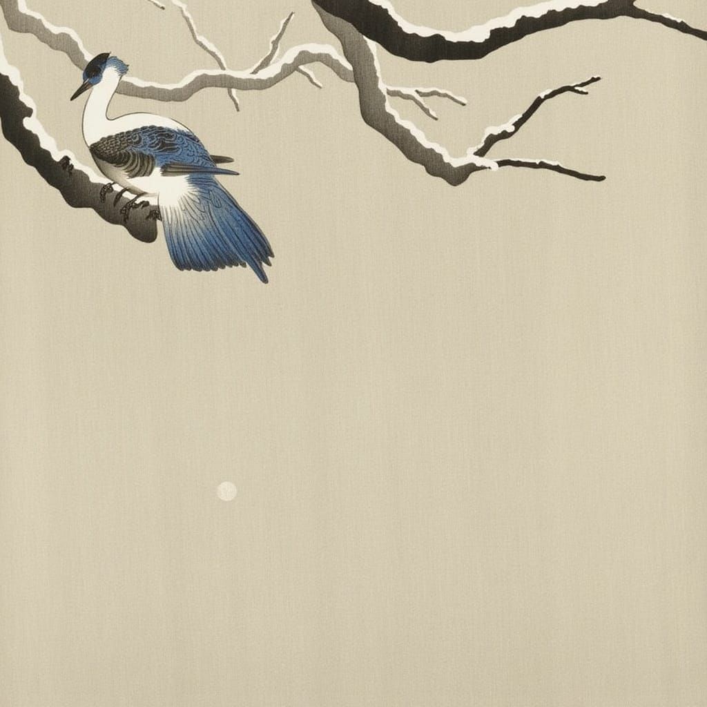 Bird on Branch in Ukiyo-e Style
