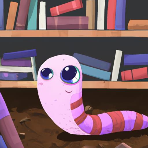 Cute Earthworm in Library, Lofi Style