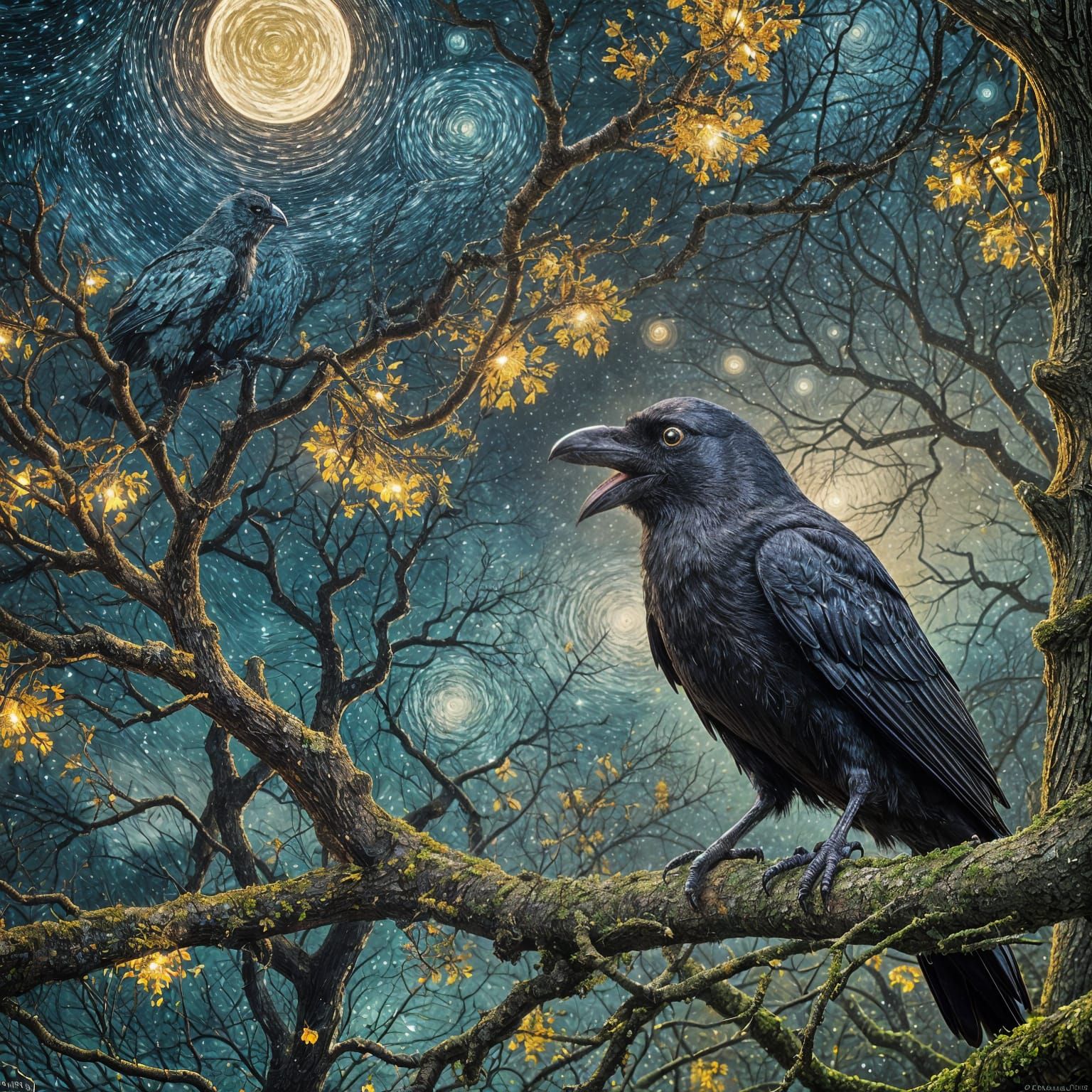 Hyperrealistic Crow in Van Gogh Horror Style