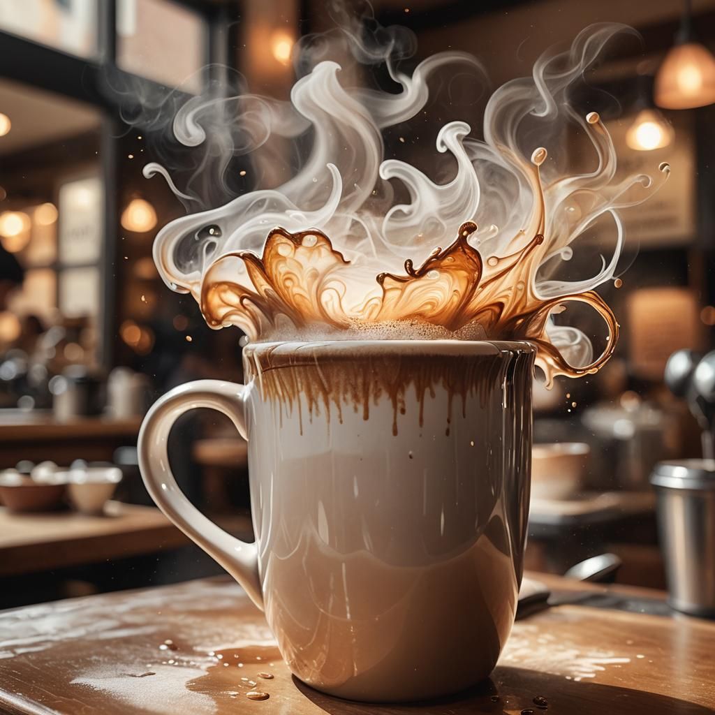 Steaming Coffee Mug on iPhone Screen, Photorealistic