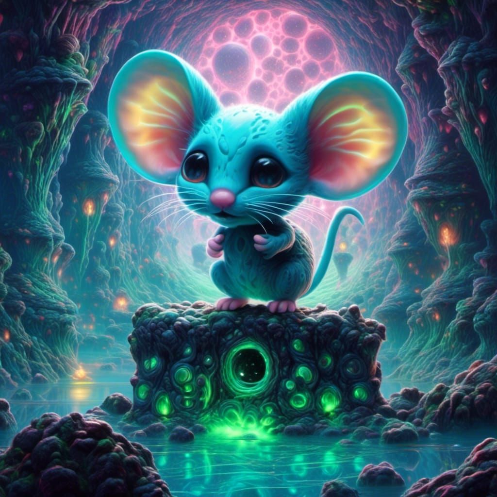 Aqua Mouse Enters Alien Portal in Cubism Style