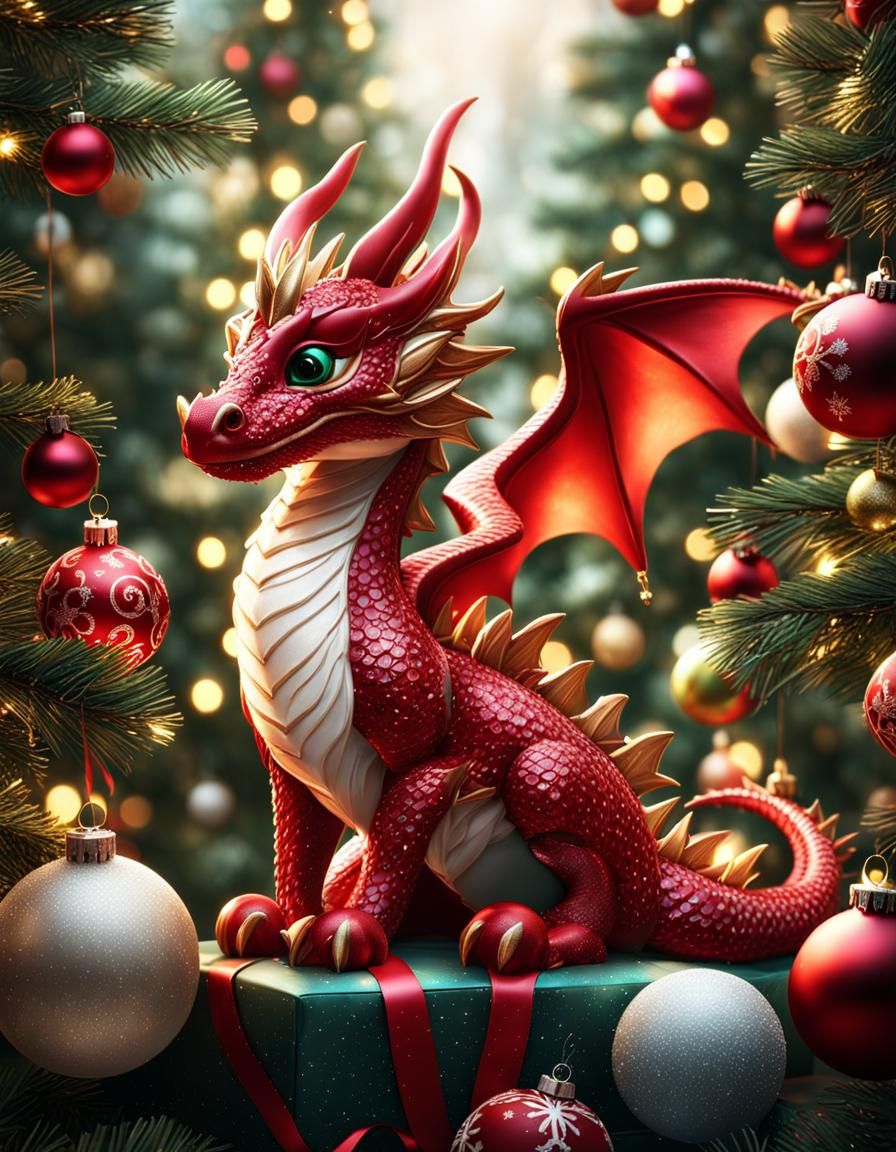 Christmas Dragon Portrait in Winter Wonderland