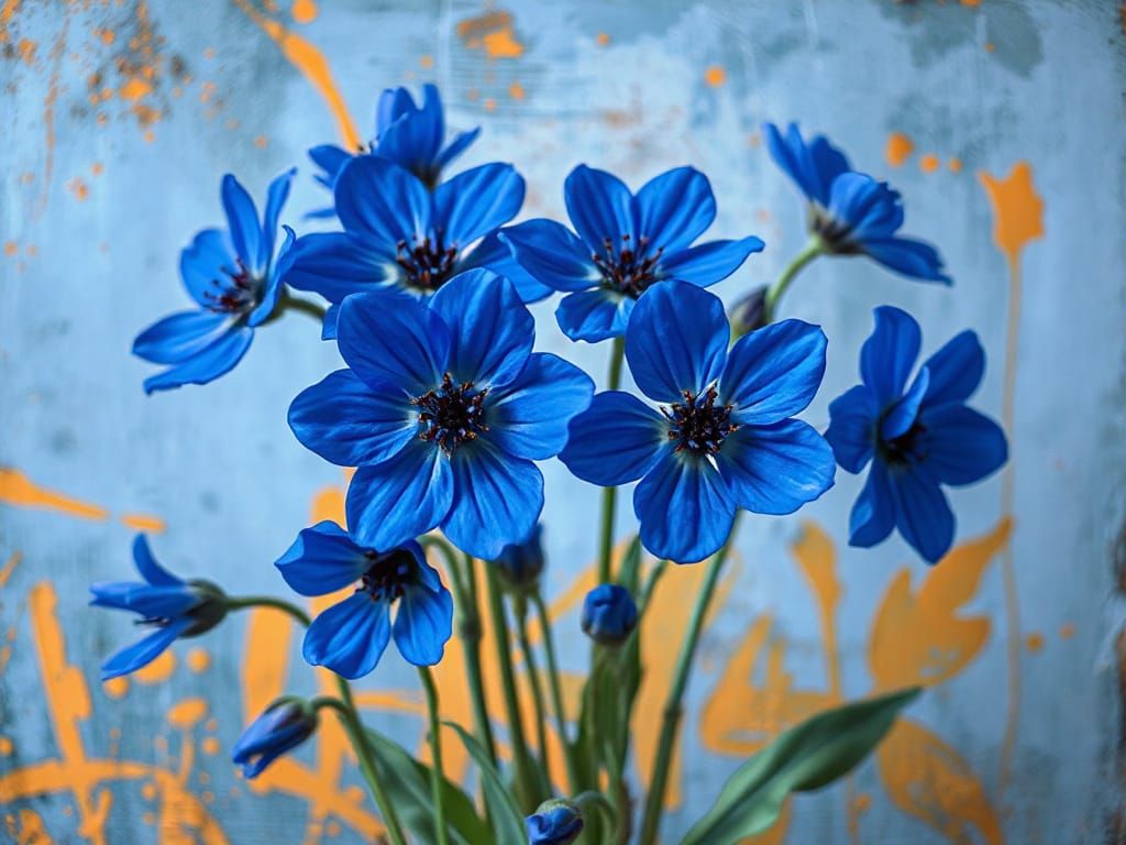 Blue Blooms in Distressed Art